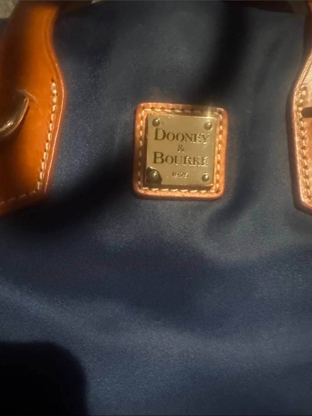 Dooney & Bourke Navy Tote with Tan Leather Trim